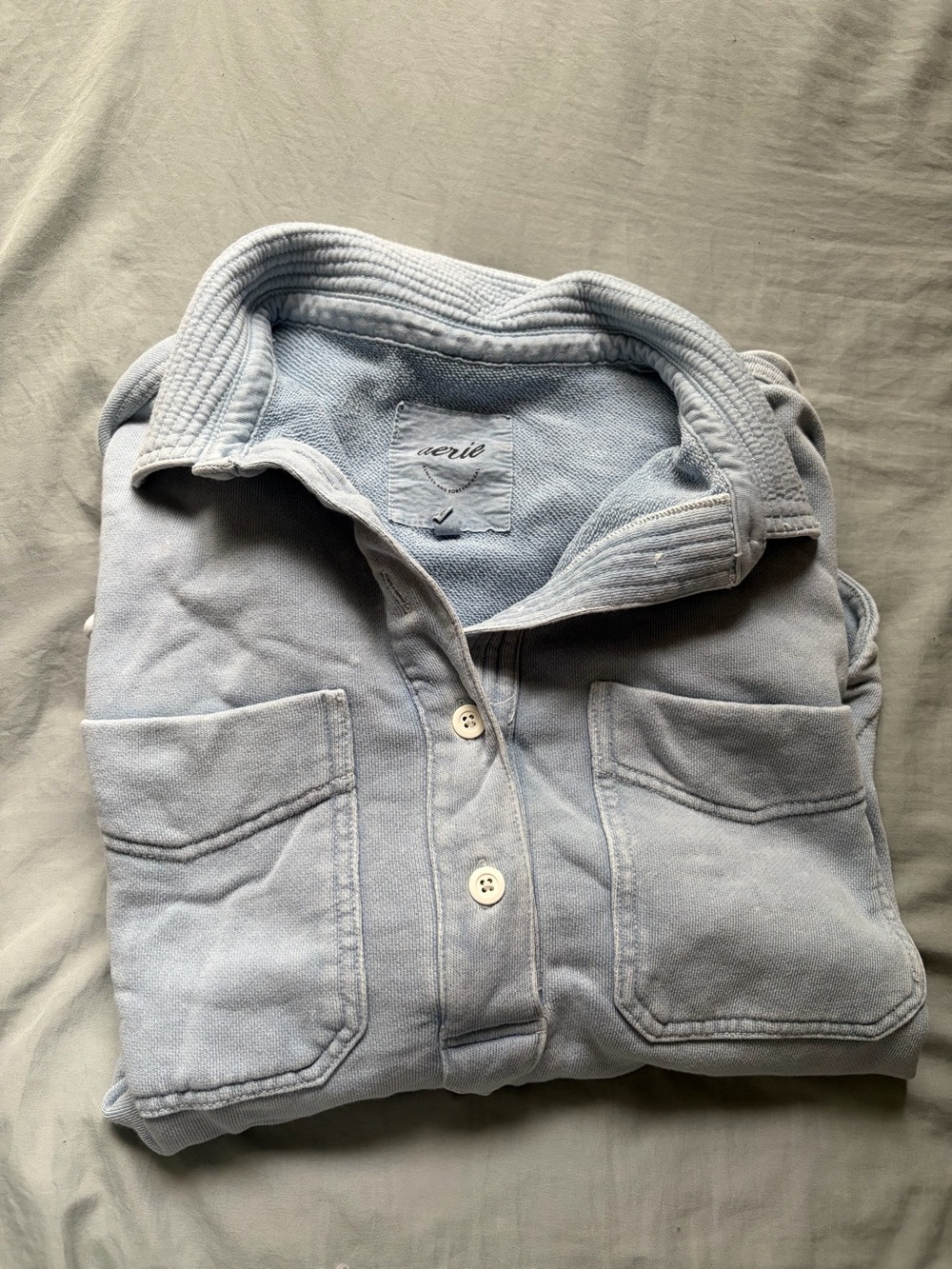 aerie Light Blue Zip-Up Sweater with Patch Pockets